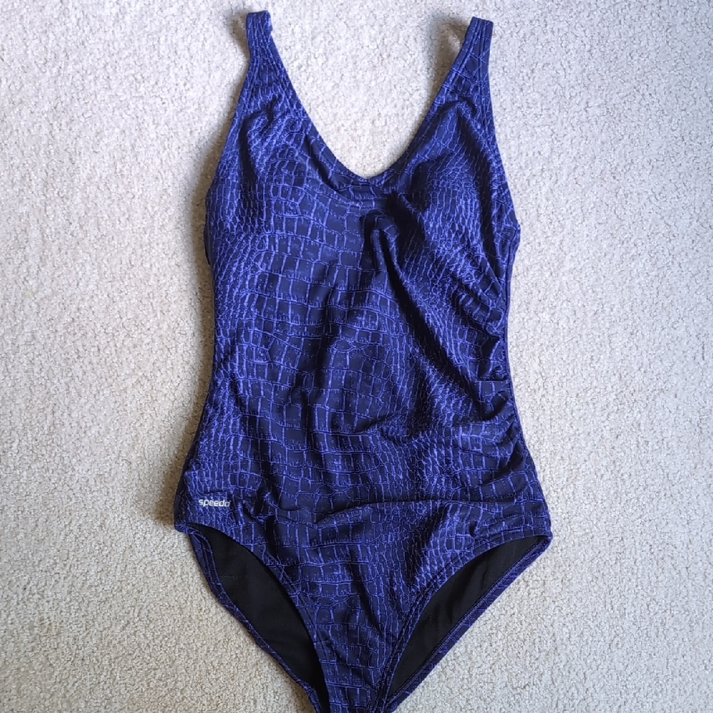 Speedo Navy/Purple Textured Women's One Piece Swimsuit